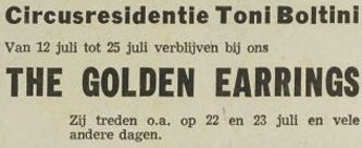 The Golden Earrings show announcement July 22, 1966 Soesterberg - Circus Residentie Toni Boltini